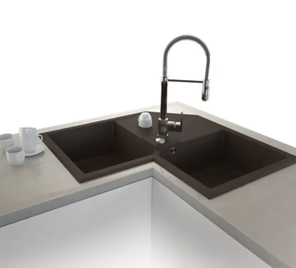 DEBRA 830 Granit Köşe Evye 2 Gözlü Damlalıklı