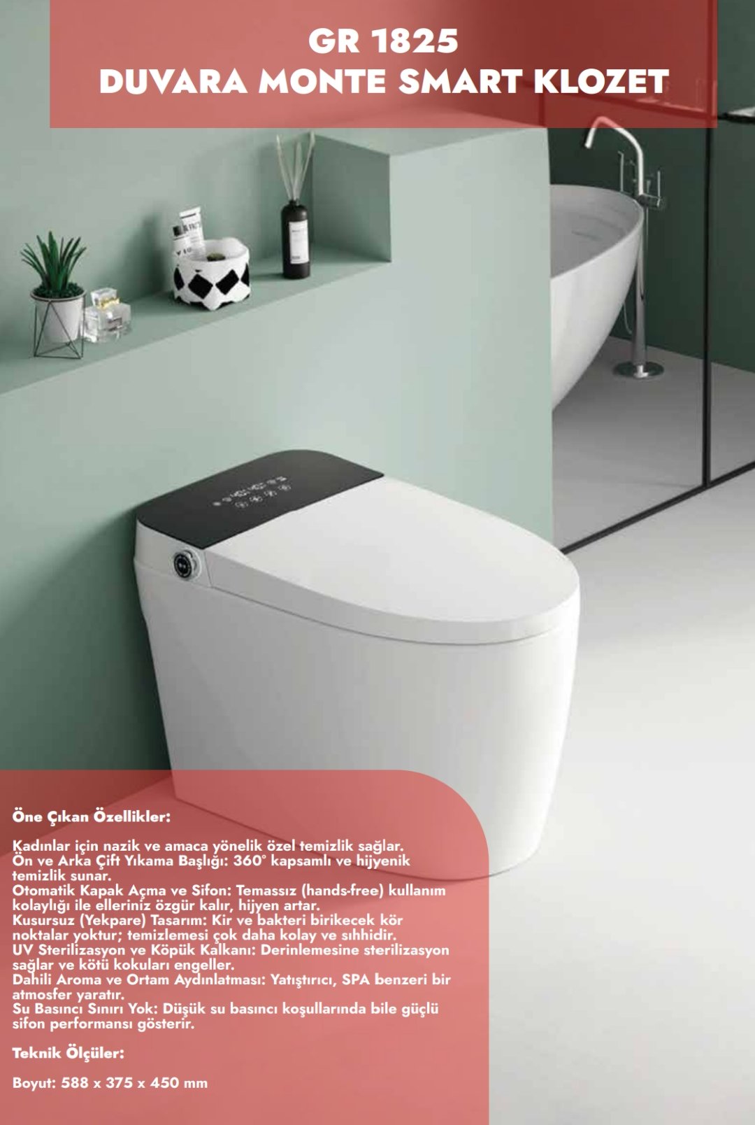 GR 1825 Duvara Monte Smart Klozet White-Black - Görsel 2