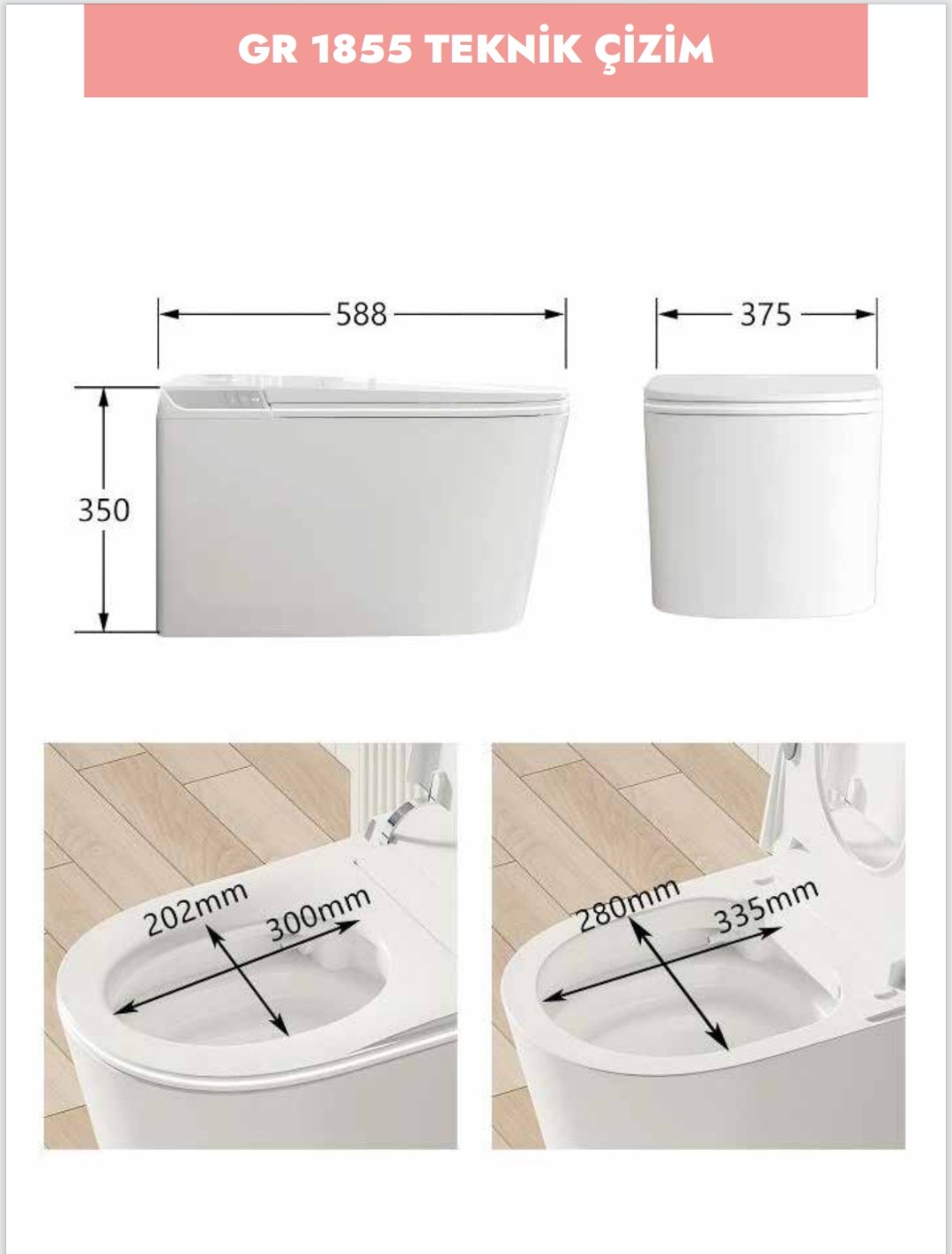 GR 1855 Duvara Monte Smart Klozet White - Görsel 4