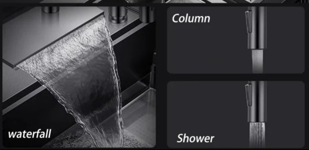 New Waterfall Şelale Tarzı Mutfak Bataryası Brushed Grey /Black Pıpe C8736-U - Görsel 3