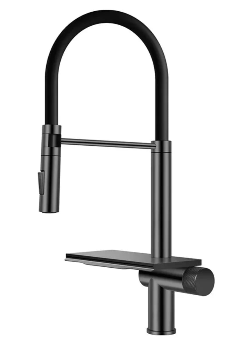 New Waterfall Şelale Tarzı Mutfak Bataryası Brushed Grey /Black Pıpe C8736-U